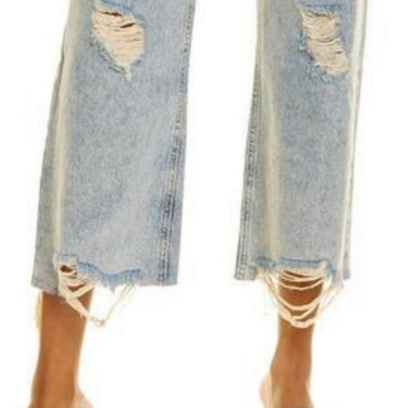Avec Les Filles Distressed Wide Leg High Rise Cropped Jean Size 28 - Picture 2 of 12
